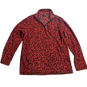 Realeessentials Womens Red & Black Leopard Print 1/4 Zip Fleece Pullover Size M